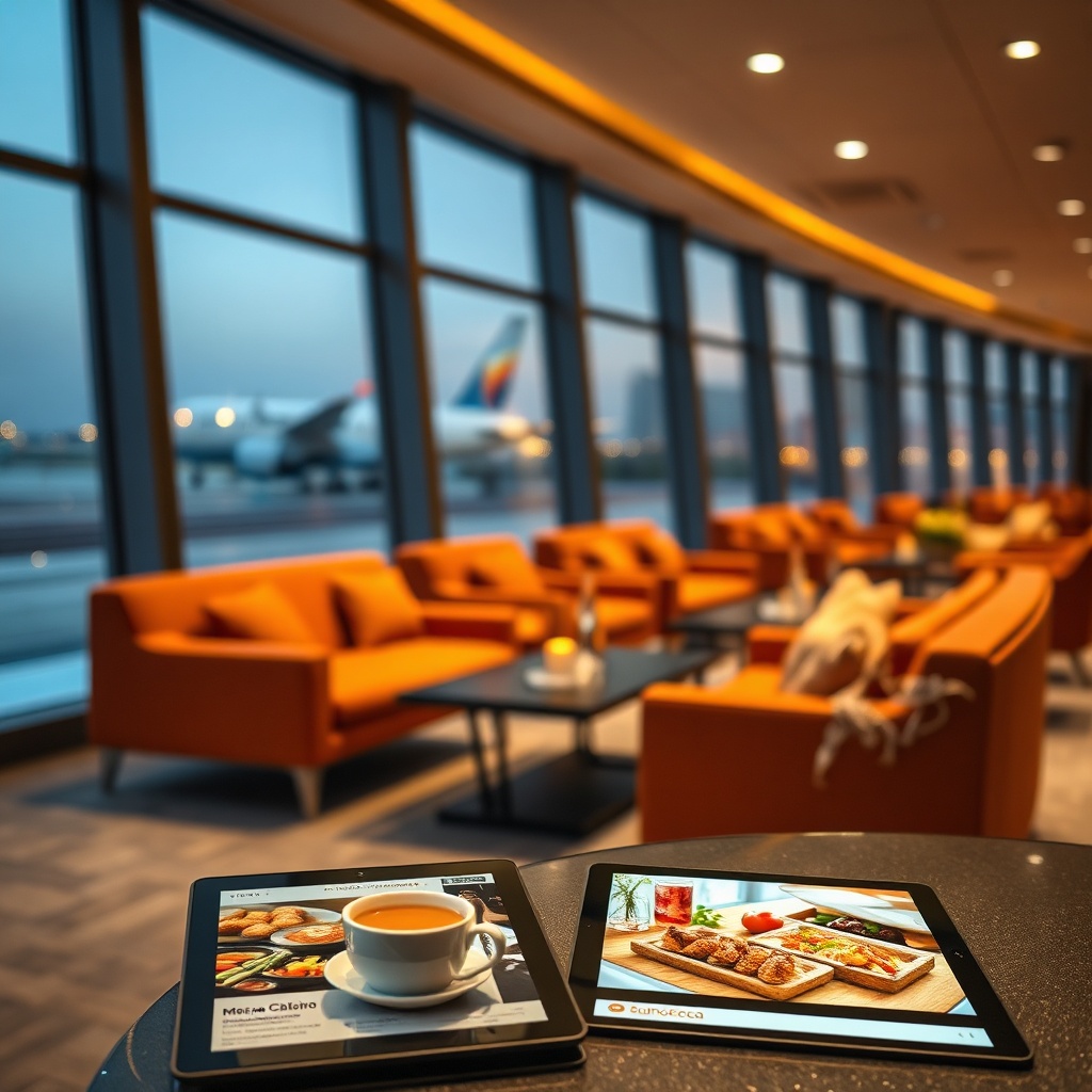 Modern and comfortable interior of the Fez Airport lounge, featuring Moroccan-inspired decor and amenities.