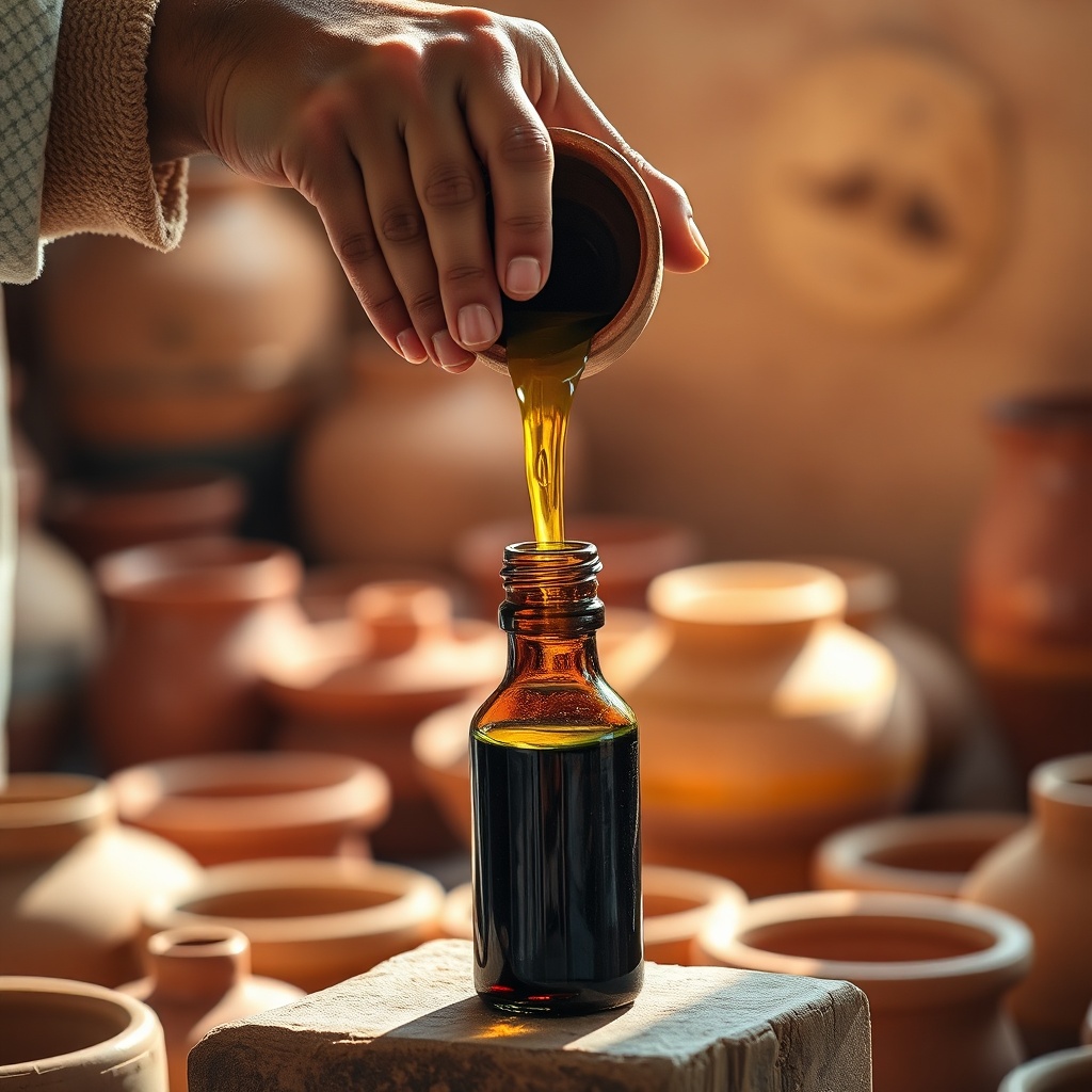 Moroccan artisan pouring pure liquid gold argan oil, illustrating the process to source and buy authentic argan oil