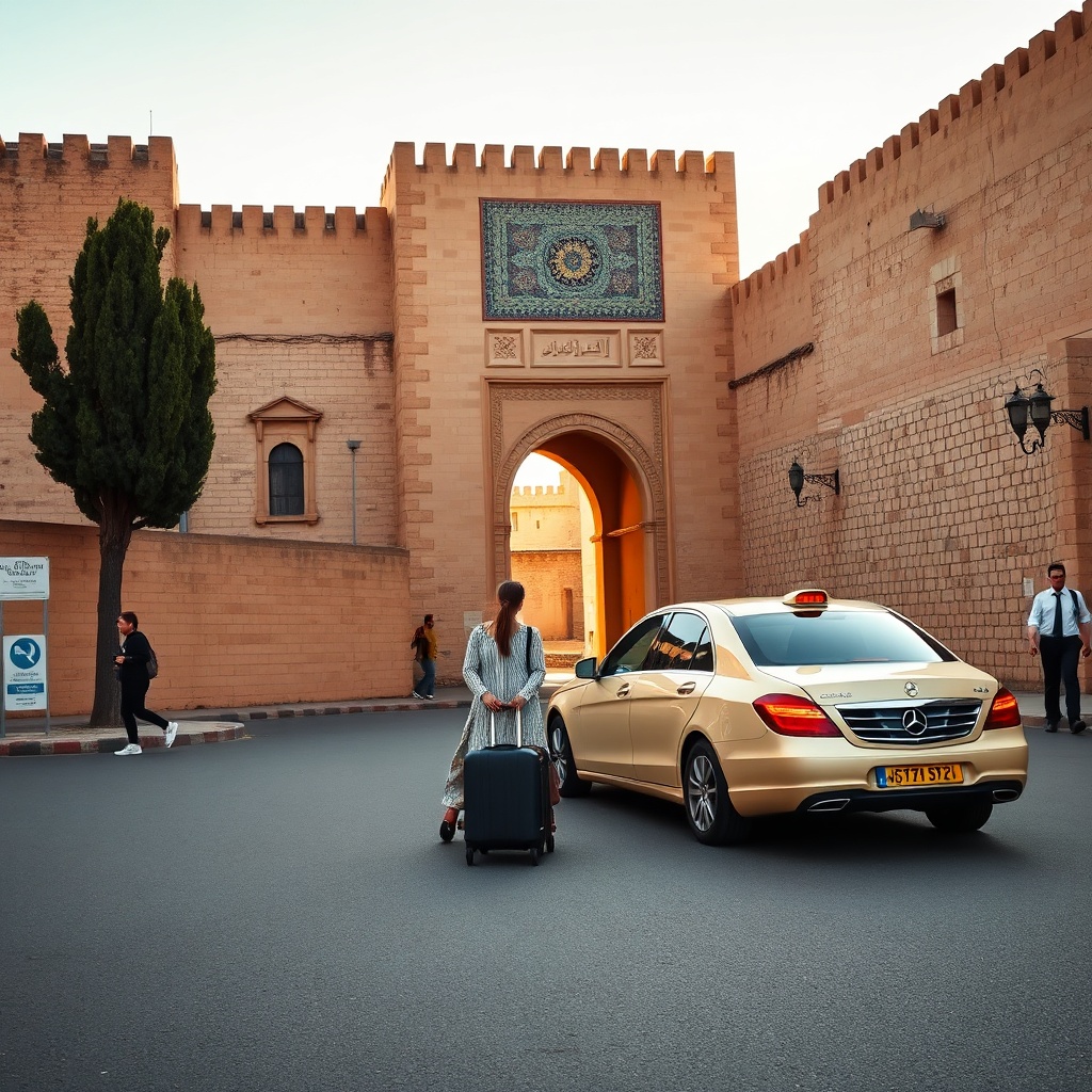 Fez airport to Medina transfer drop-off point at the historic Bab Boujloud gate entrance