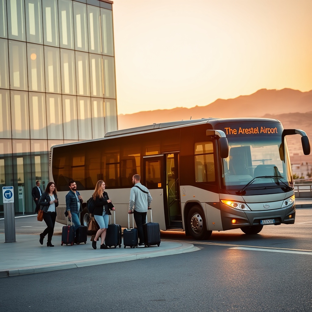 Passengers boarding a direct high-speed shuttle at Fez Airport terminal, illustrating convenient transport options to the city.