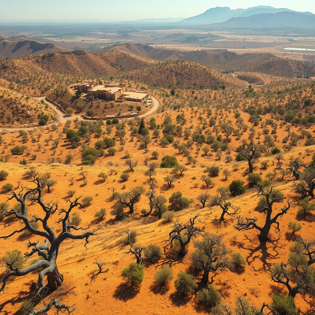 Aerial view of the UNESCO Argan forest in Souss-Massa Morocco home to authentic Moroccan argan oil