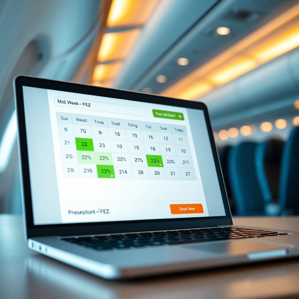 Modern flight search interface highlighting mid‑week price drop for cheap flights to Fez