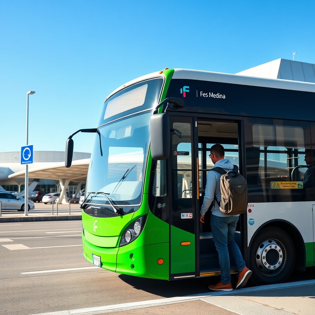 Bus 16 at Fez airport stop, affordable transport option in Fez airport arrival guide