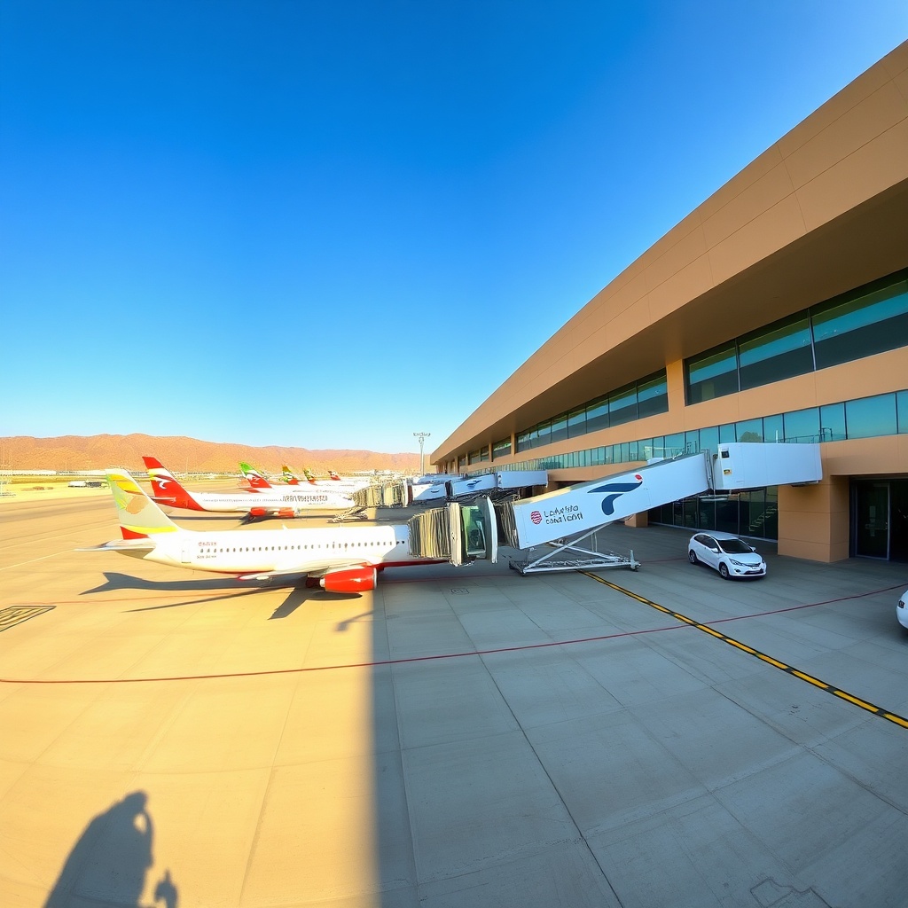 Modern terminal building and parked aircraft illustrating the network of airlines flying direct to fes airport, highlighting nonstop connectivity to European and Middle Eastern hubs.
