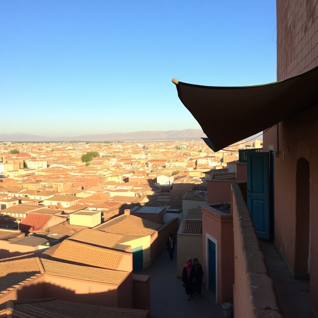 Best time to visit Fez – panoramic view of the medina in mild autumn light, showing comfortable weather for walking the ancient lanes.