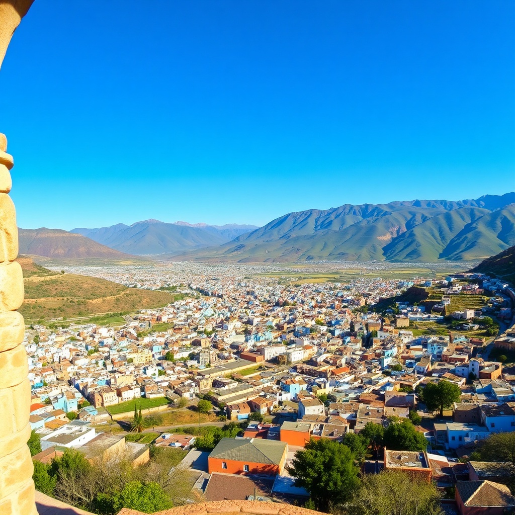 Panoramic vista of the blue city from the Spanish Mosque viewpoint, a must-visit highlight and photo spot recommended for any Fez to Chefchaouen day trip itinerary.