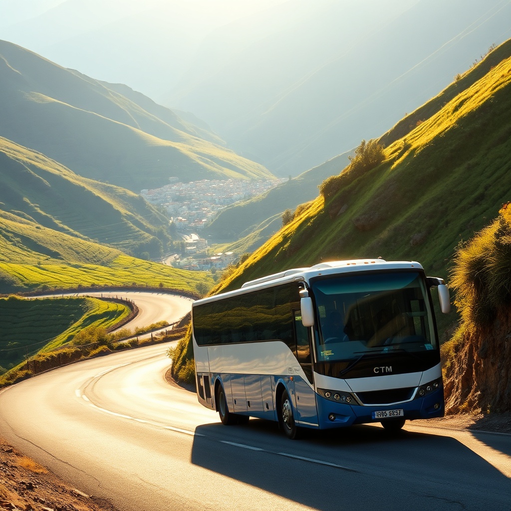 CTM bus traveling from Fez to Chefchaouen on winding Rif Mountain roads with blue city in distance