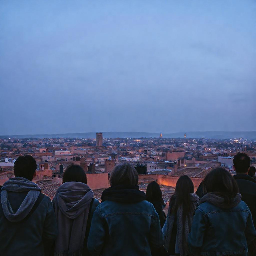 Dusk settles over traditional rooftops as travelers add light layers, highlighting why checking fes weather today feels-like temperatures prevents discomfort.