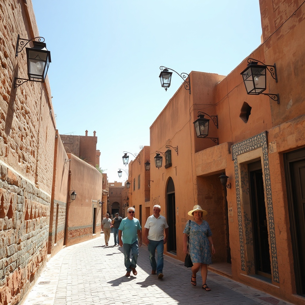 Exploring the historic medina alleys under the warm, dry conditions typical of favorable weather in Fes Morocco, perfect for comfortable daytime sightseeing.