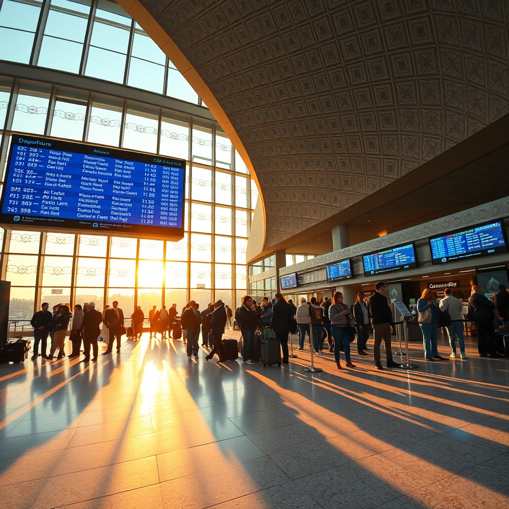 Stress-free vertrek fez planning at Fez-Saïss Airport with travelers navigating departure terminals and bilingual flight information boards for smooth transit.