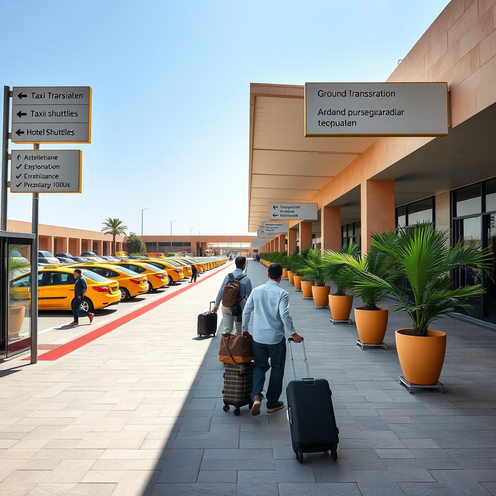 Arrivals level at fes aeroporto where passengers exit the terminal toward authorized taxis and shuttle services for convenient transport to the medina and city center.