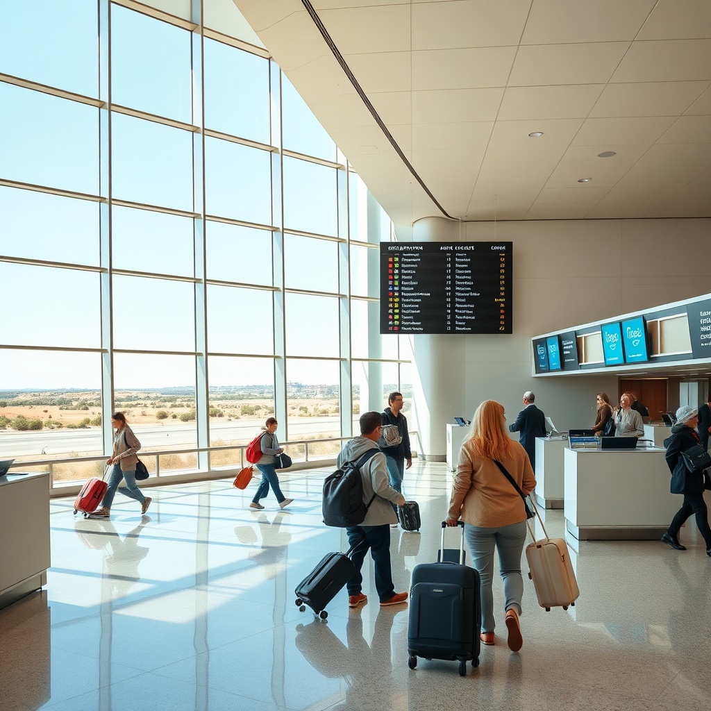 Spacious departure lounge at Fès–Saïss Airport, showcasing affordable flights from fes operated by leading European and local carriers.